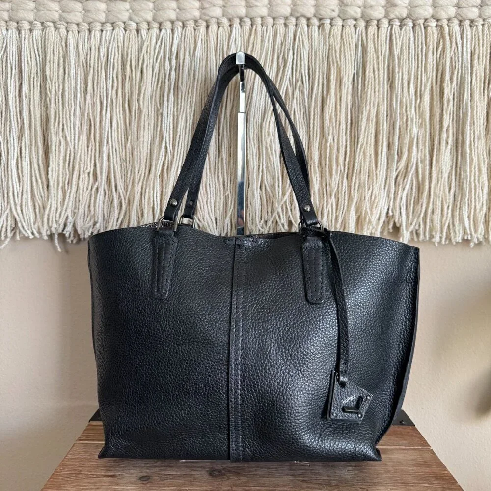 Botkier Hudson Bite Size Tote Black Leather Double Top Handle Shoulder Strap